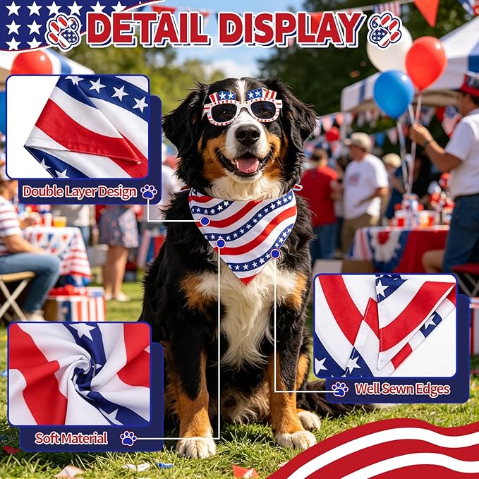 2Pcs 250th Anniversary American Dog Bandanas, Dual-Layer 4th of July Pet - Image 2