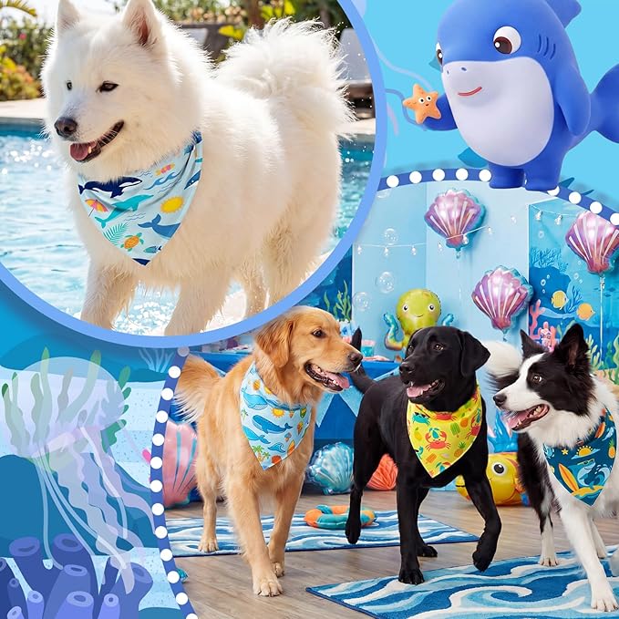 Tallew 60 Pcs Sea Animals Dog Bandanas Bulk Ocean Summer Blue Charm Kerchief - Image 2