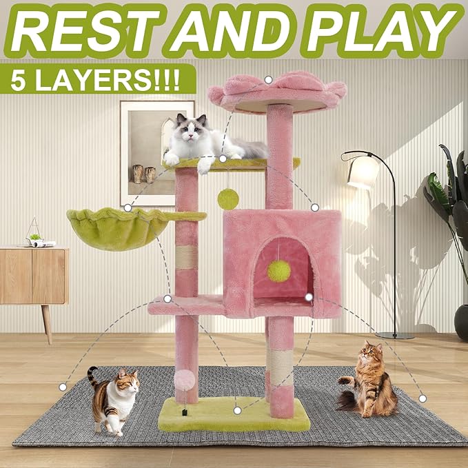 Cat Tree Tower with Metal Frame Hammock, Cat Towers with Scratching Post - Image 2
