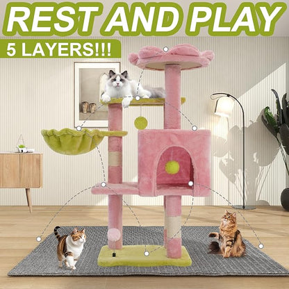 Cat Tree Tower with Metal Frame Hammock, Cat Towers with Scratching Post - Image 2