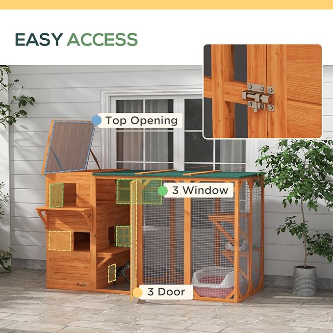 PawHut Catio Outdoor Cat Enclosure, Large Wood Kitten Cat House Enclosure - Image 5