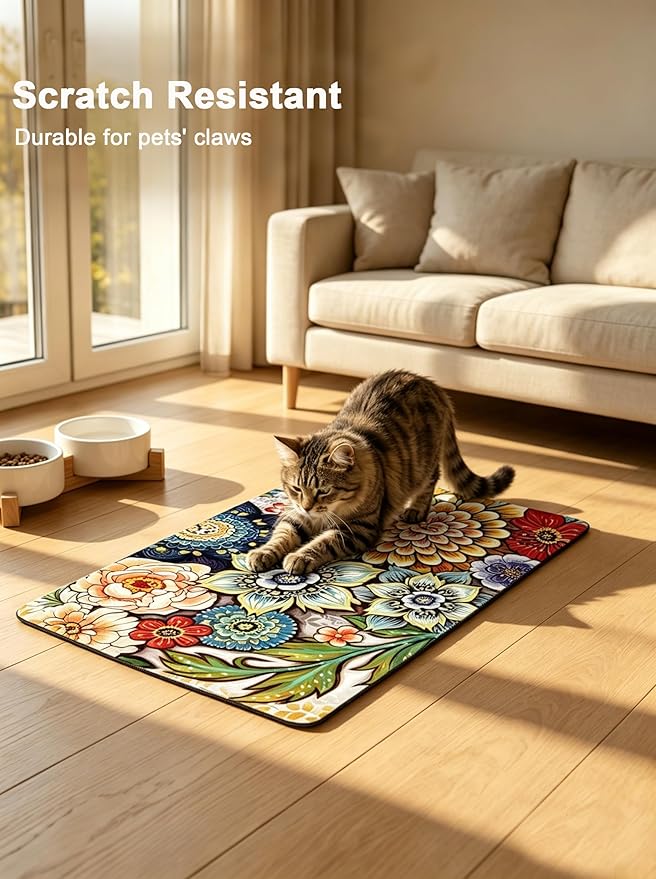 Rnivvi Dog Food Mat, Cute Anti-Slip Rubber Pet Feeding Rug Protect Floors - Image 5