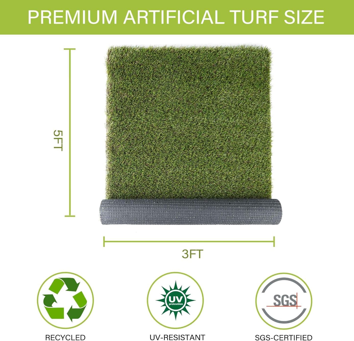 Dog Grass Pads 3 x 5 FT Artificial Grass Pee Pads for Dogs Potty Fake Grass Rug Turf Mat for Dogs Training Indoor Outdoor Garden Lawn Artificial Grass Rug