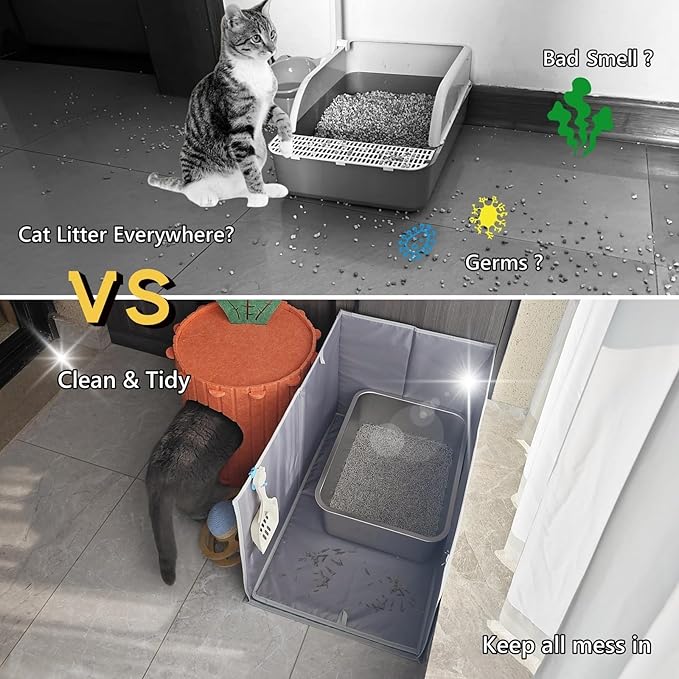 Extra Large Cat Litter Box Enclosure, Open Top High Sided Splash Guard - Image 2