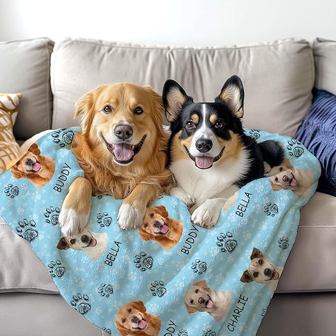 Personalized Dog Blankets with Name Photos, Custom Paw Print Blanket - Image 3