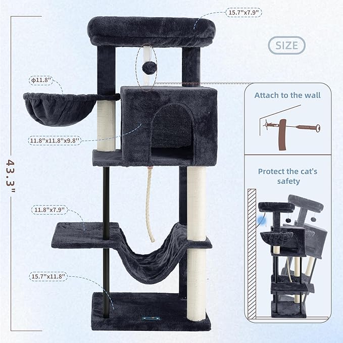 Gitelsnour Cat Tree, Cat Tower for Indoor Cats, 43.3 inch Cat Tree Tower - Image 7