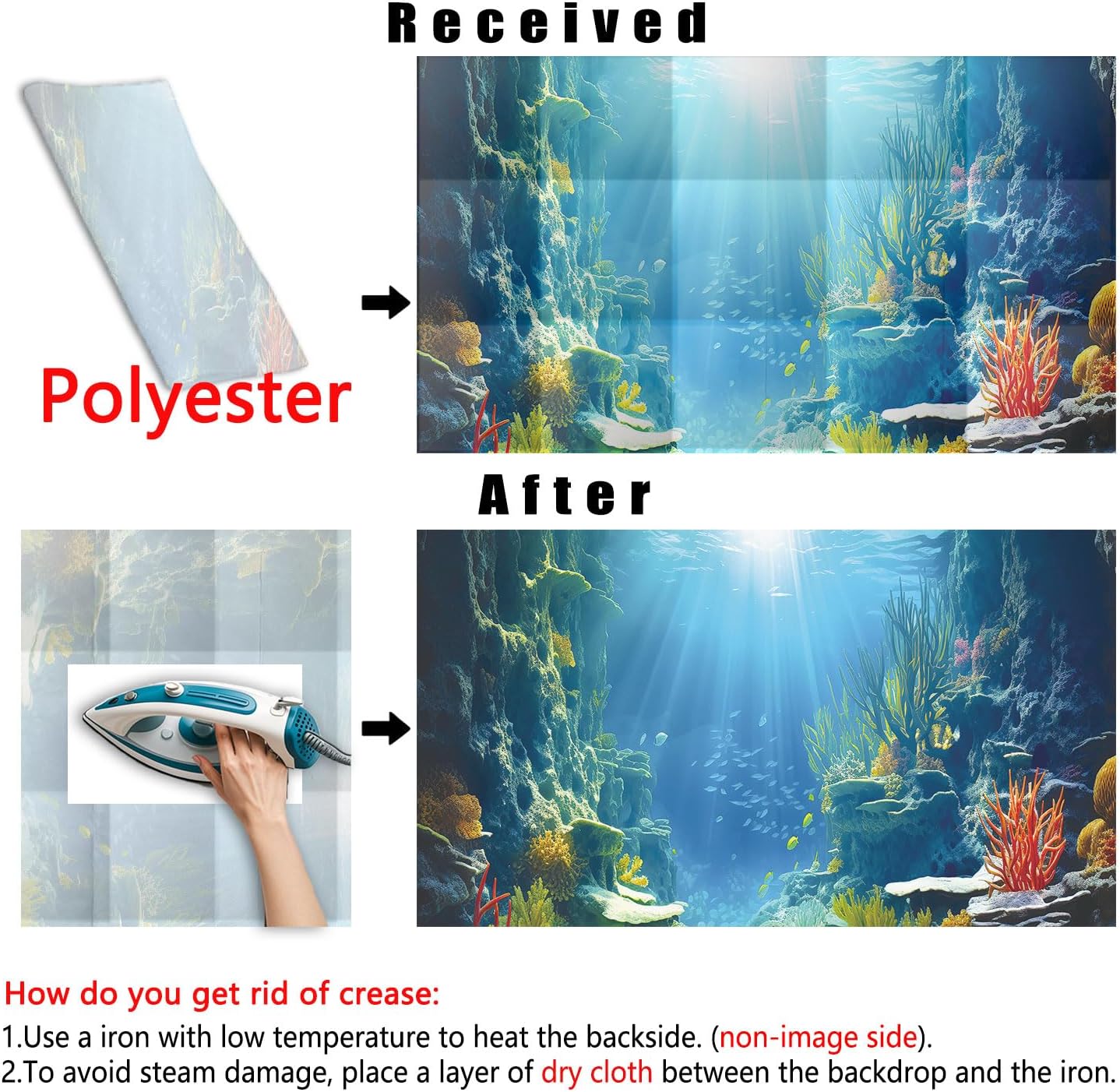 24X16IN Blue Sea Floor Aquarium Background, Natural Underwater World 3D Effect Fish Tank Decorations Background, Art Terrarium Background with 8 EVA Double-Sided Tape