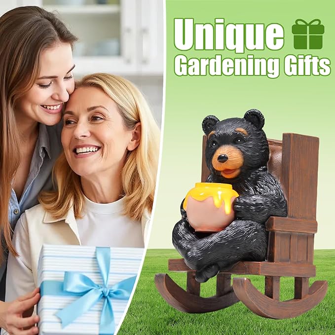 Sheaifun Solar Garden Statues Black Bear Decor Resin Bear Statues Outdoor - Image 8