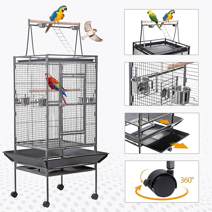 HSM 68 Inch Wrought Iron Large Bird Flight Cage - Image 3