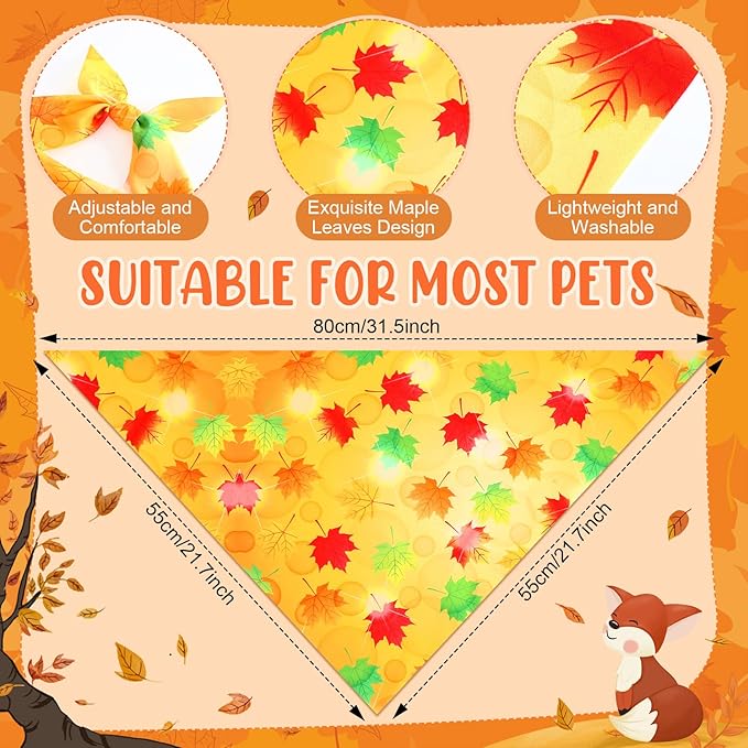 Preboun 50 Pcs Fall Thanksgiving Dog Bandana Bulk Pumpkin Maple Leaves Bandana - Image 3