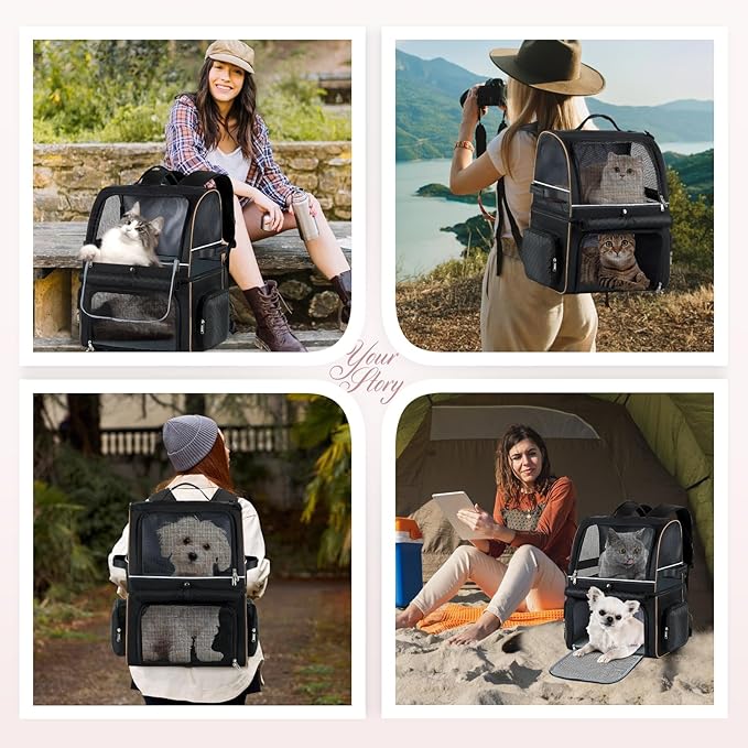 Double Cat Backpack Carrier for 2 Cats, Double-Compartment Pet Carrier Backpack - Image 6