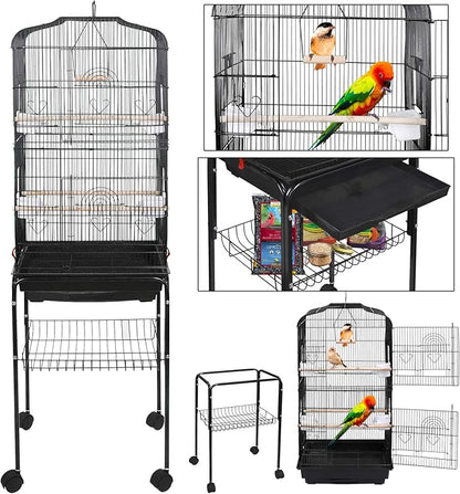 SUPER DEAL 59.3 Rolling Bird Cage Large Wrought Iron Cage - Image 6