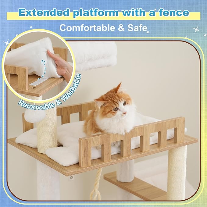 Hey-brother Wooden Cat Tree, 69.7 inch Cats Furniture Tower - Image 3