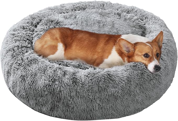 JOLLYVOGUE Dog Bed, Calming Anti-Anxiety Large Dog Bed, Fluffy Donut Cushion by JOLLYVOGUE