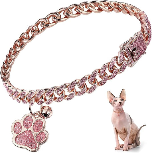 Hillban Cat Collar Diamond Chain Glitter Collar Walking Metal by Hillban