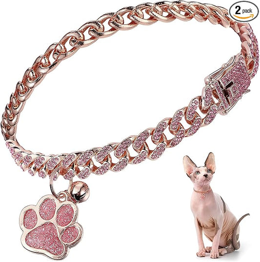 Hillban Cat Collar Diamond Chain Glitter Collar Walking Metal by Hillban