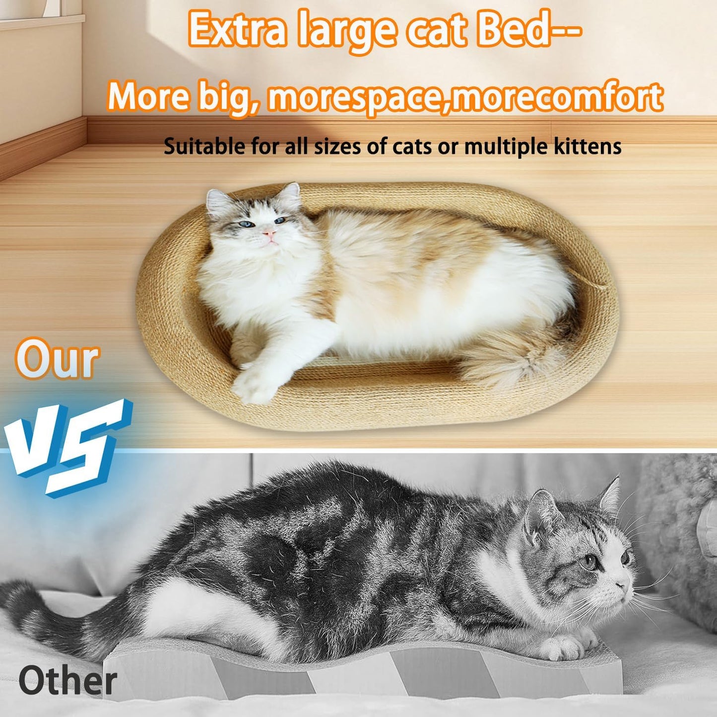 Cat Scratching Pad -Oval Cat Scratching Post - with Natural Sisal and Hanging Toy Ball, 3-in-1 Cat Scratching Post, Sisal Bed, Suitable for Indoor Cat Play, Round Oval Rest and Scratching