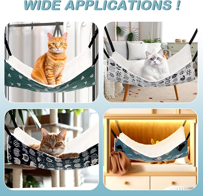 4 Pack Cat Hammock for Cage, Reversible Cat Hanging Hammock Soft Large Double - Image 4