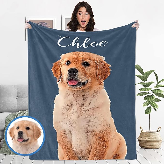 Personalized Pets Blanket with Photos, Custom Dog Blanket by Ecautly