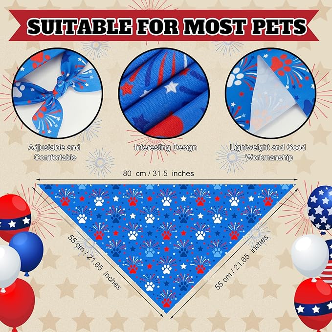 50 Pcs Patriotic Paw Print Dog Bandanas Bulk 4th of July Bandanas - Image 3