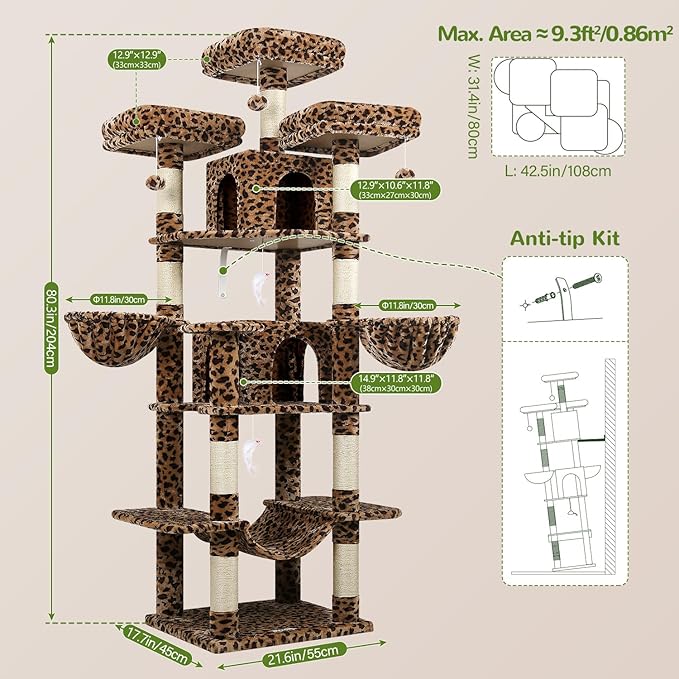Globlazer Big Cat Tower for Indoor Cats, 80inch Cat Tower for Multiple Adult - Image 7