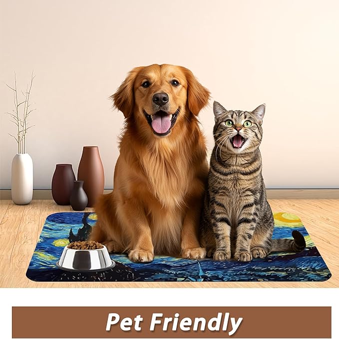 Starry Night Dog Cat Food Mat, Absorbent Pet Feeding Mat - Image 5
