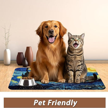 Starry Night Dog Cat Food Mat, Absorbent Pet Feeding Mat - Image 5