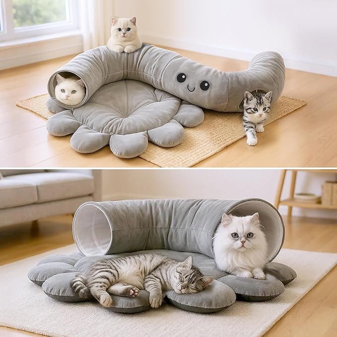 Cat Tunnel Bed for Indoor Cats, Peekaboo Cat Cave Bed - Image 8