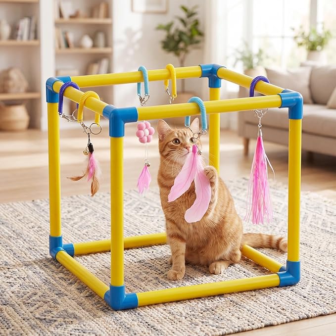 Hoteam Cat Play Gym with 6 Hanging Interactive Toys & 4 Cat Toys Hammock Cats - Image 7