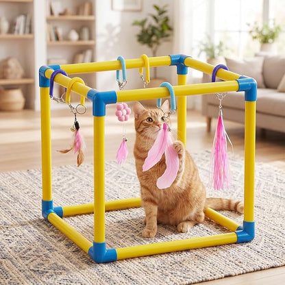 Hoteam Cat Play Gym with 6 Hanging Interactive Toys & 4 Cat Toys Hammock Cats - Image 7