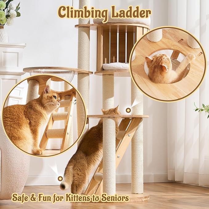 Modern Cat Tree Tower with Scratching Post, 61.5in Tall Cat Tree - Image 7