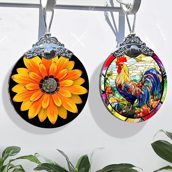 Jocidea Glass Chicken Christmas Ornament, Semi Transparent Stained Glass - Image 4