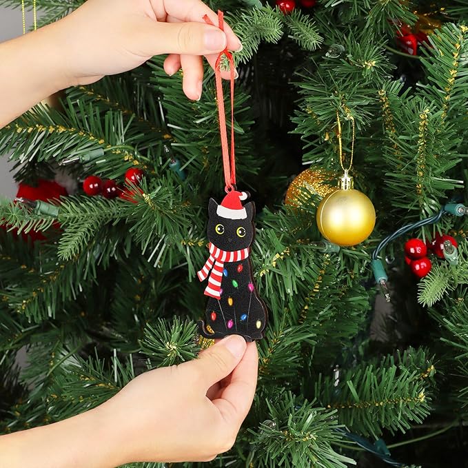 Black Cat Christmas Ornament Wooden Funny Cat Tree Hanging Pet Ornaments Xmas - Image 4