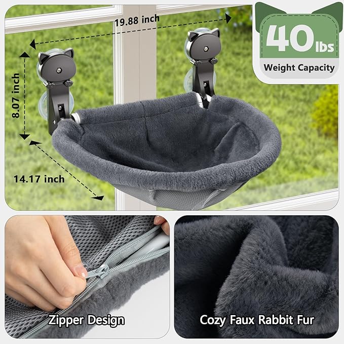 JUNSPOW 2 Pack Cat Window Perch Cordless, Kitty Hammock - Image 5