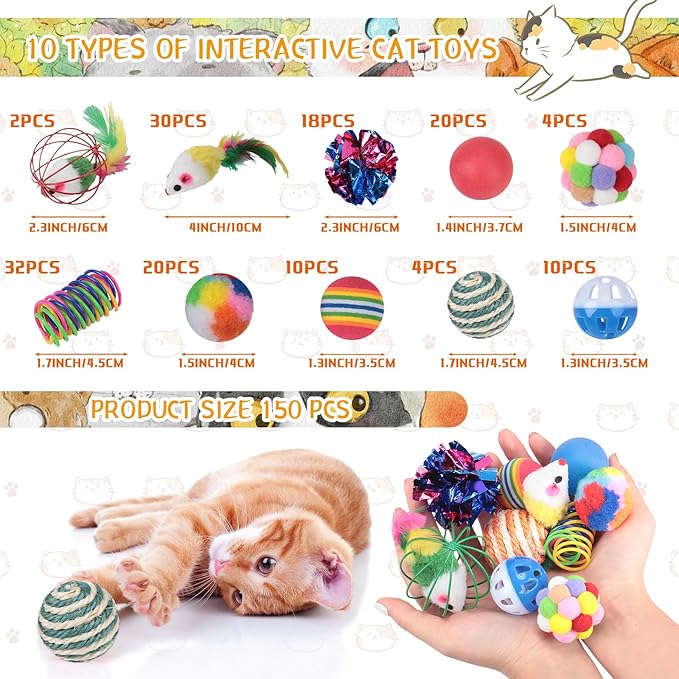 Shappy 150 Pcs Cat Toys for Indoor Cats Bulk, Kitten Toys Pack, Variety - Image 2
