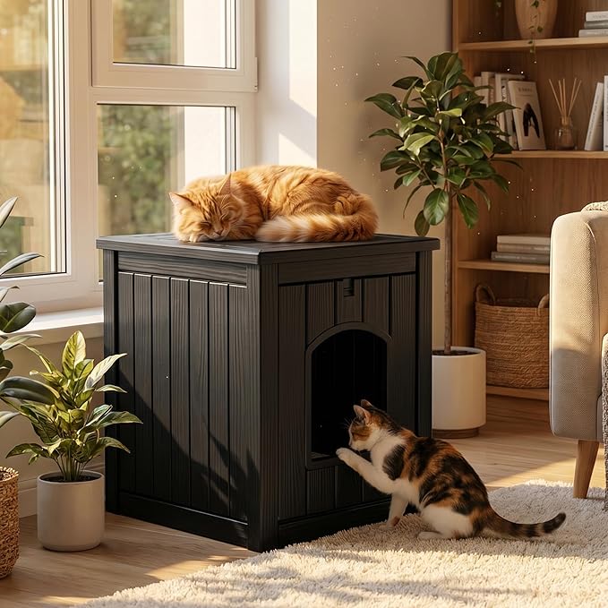 Cat Litter Box Enclosure, Openable Front Door, Raised Floor, Waterproof & - Image 6