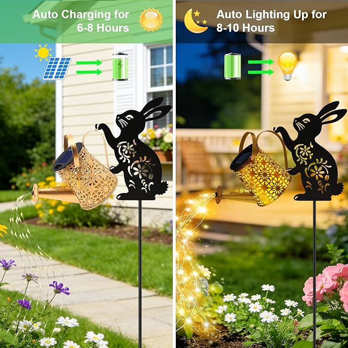 Solar Watering Can Lights, Bunny Hanging Lantern Solar Lights Outdoor, Rabbits - Image 4