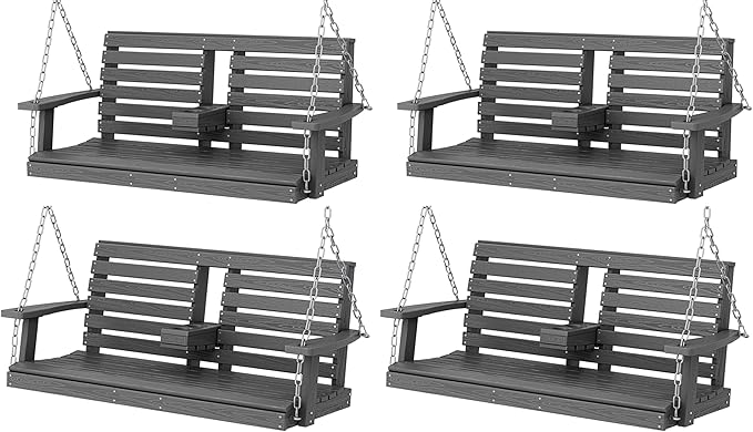 KINGYES Outdoor Hanging Porch Swing Set of 4, 2 Seat Patio Swing Recliner by KINGYES