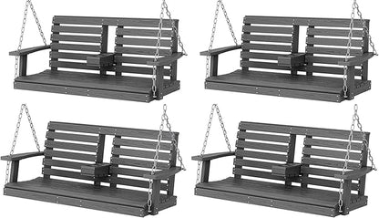 KINGYES Outdoor Hanging Porch Swing Set of 4, 2 Seat Patio Swing Recliner by KINGYES