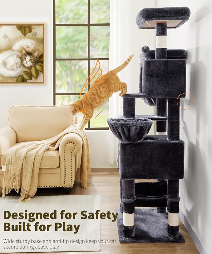 AMHANCIBLE 70 Inch Cat Tree for Large Cats, Tall Heavy Duty Kitty Playhouse - Image 4