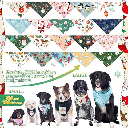 Huhumy 100 Pcs Christmas Dog Bandanas Bulk Pet Bibs Colorful Triangle Scarf - Image 2