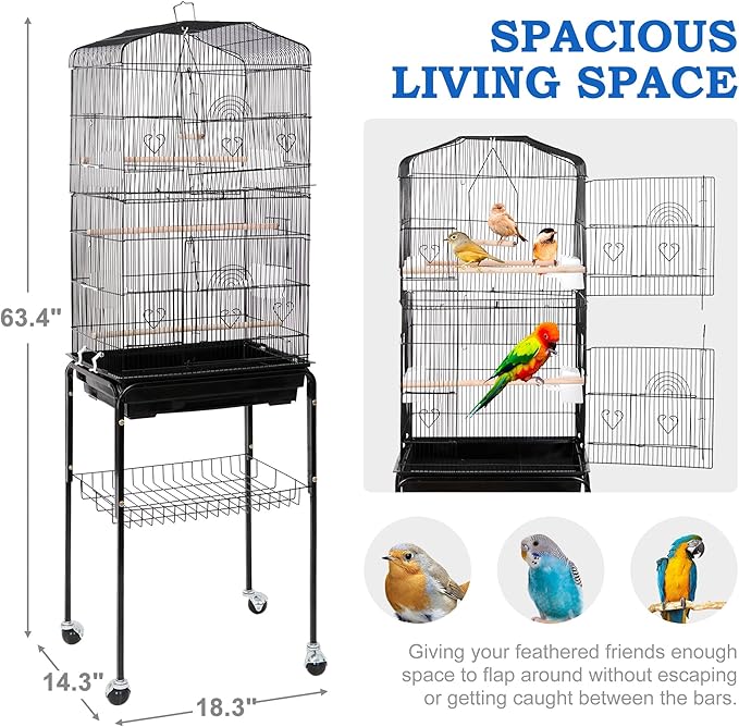 SUPER DEAL 59.3 Rolling Bird Cage Large Wrought Iron Cage - Image 3