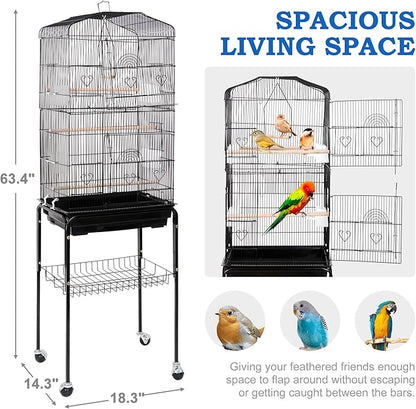 SUPER DEAL 59.3 Rolling Bird Cage Large Wrought Iron Cage - Image 3