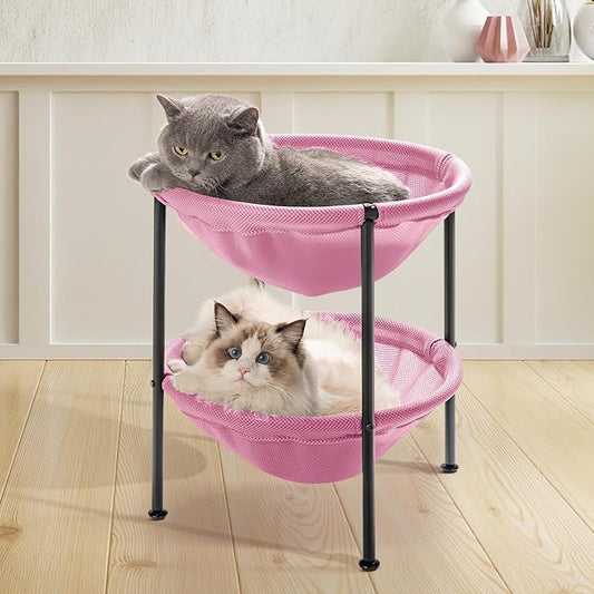 JUNSPOW Double Cat Bed Pink, Breathable Pet Bed by JUNSPOW