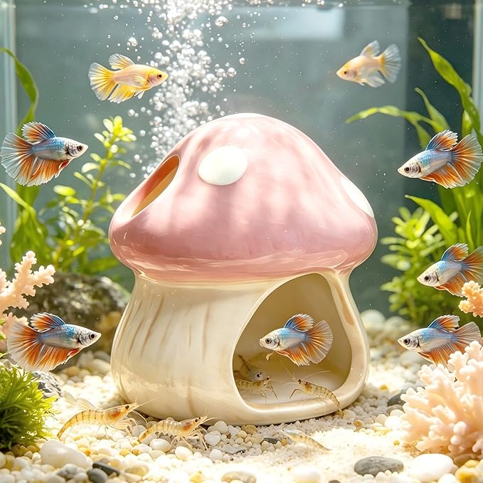 Cute Aquarium Mushroom House Betta Fish Tank Accessory Decor Mini Ceramic Fish - Image 2