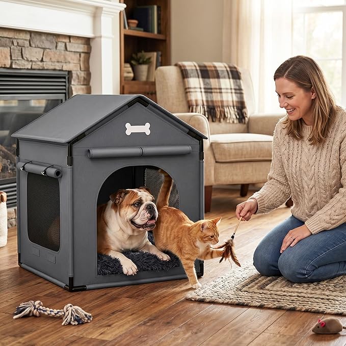 Large Dog House Indoor with Plush Cushion, Dog Kennel - Image 7