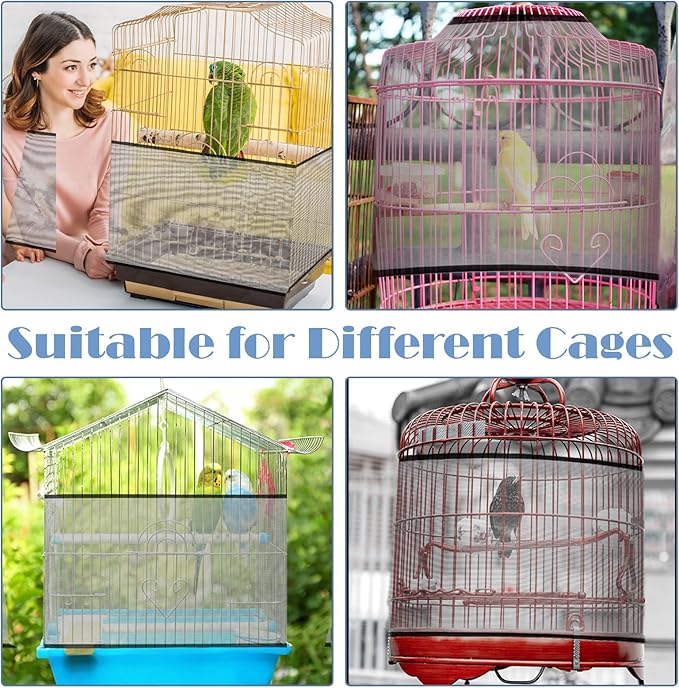 Trinkrittey Adjustable Bird Cage Seed Catcher Net Cover Elastic Band Mesh Cover - Image 5