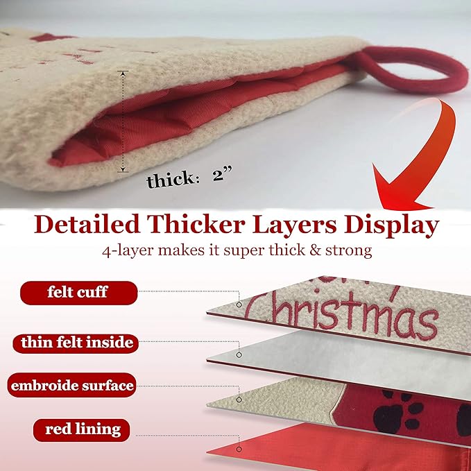 WEWILL 18’’ Cat Felt Christmas Stockings Paws Embroidered - Image 5