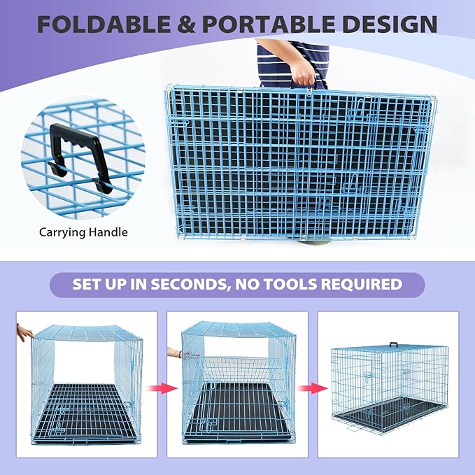 BestPet | Dog Crate | 48" | Blue | Foldable Metal Kennel - Image 6