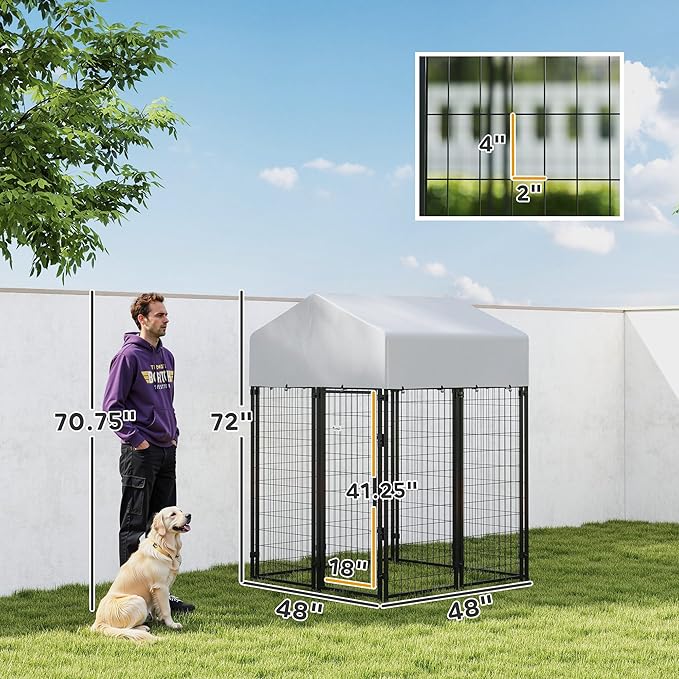 PawHut Outdoor Dog Kennel with Roof, UV-Resistant & Waterproof Cover, - Image 7